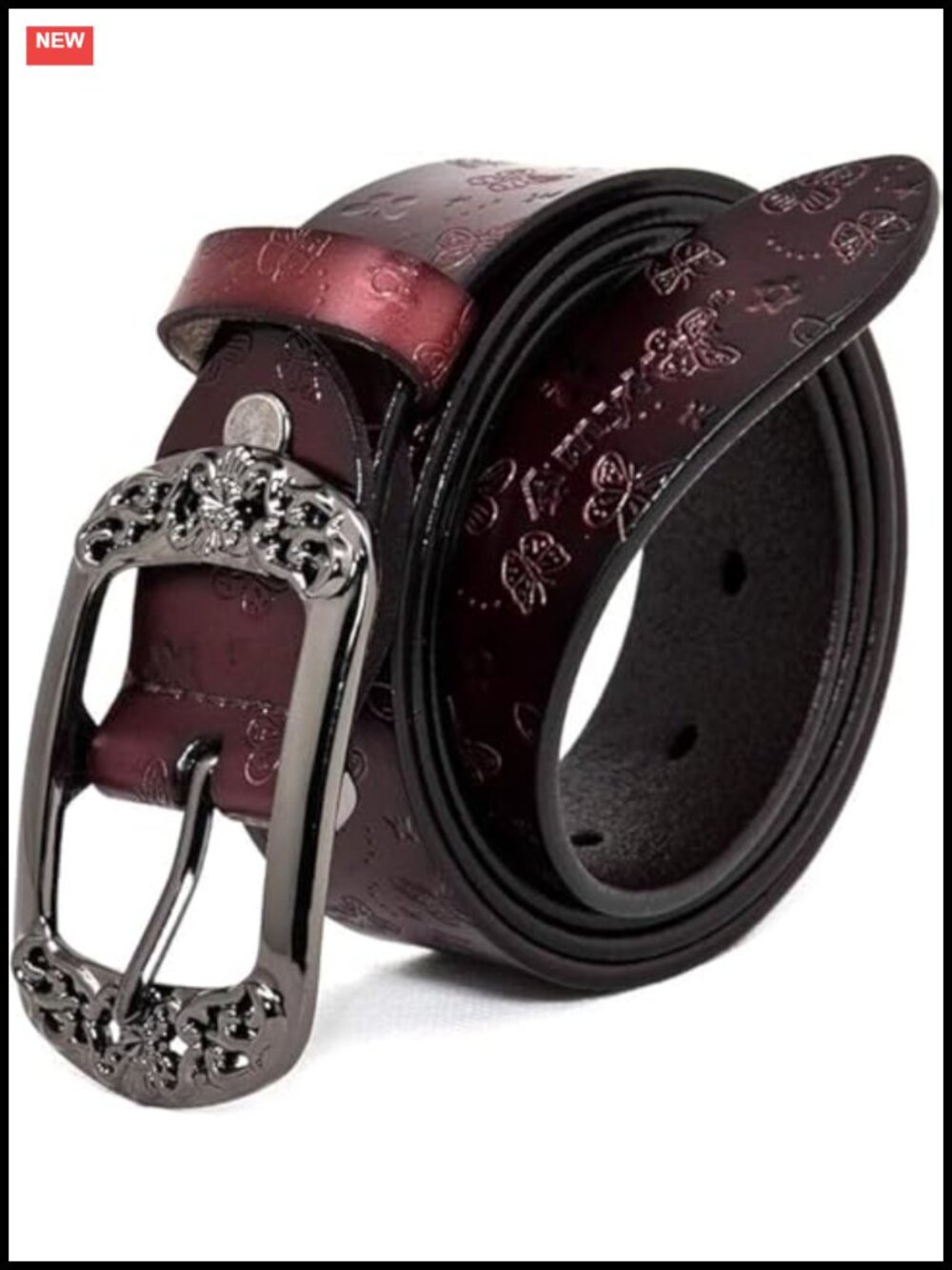 Women's Genuine Leather Butterfly Embossed Vintage Belt